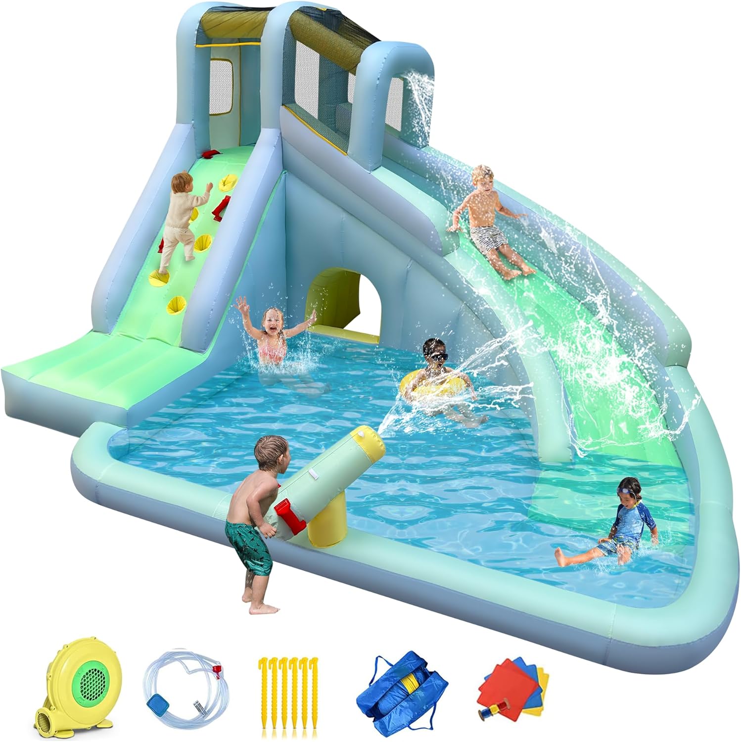 Kids Outdoor House With Slide - Parque Acuático Inflable 6 en 1