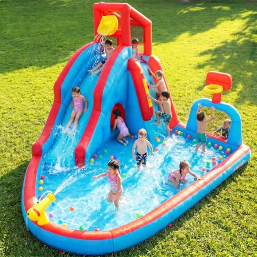 Kids Outdoor House With Slide - Tobogán acuático inflable para patio trasero,