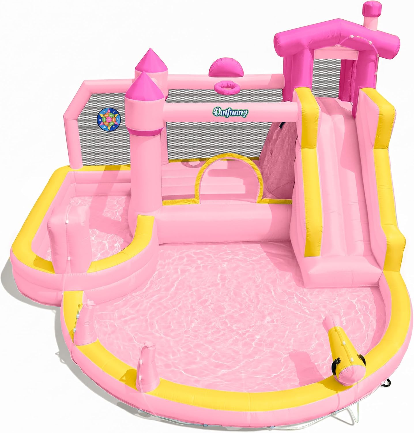 Kids Outdoor House With Slide - Tobogán Acuático Inflable Rosa con Casa