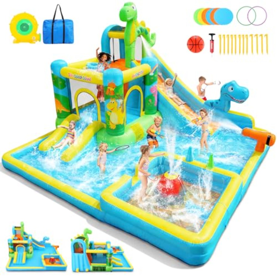Kids Outdoor House With Slide - Tobogán acuático inflable para exteriores: castillo