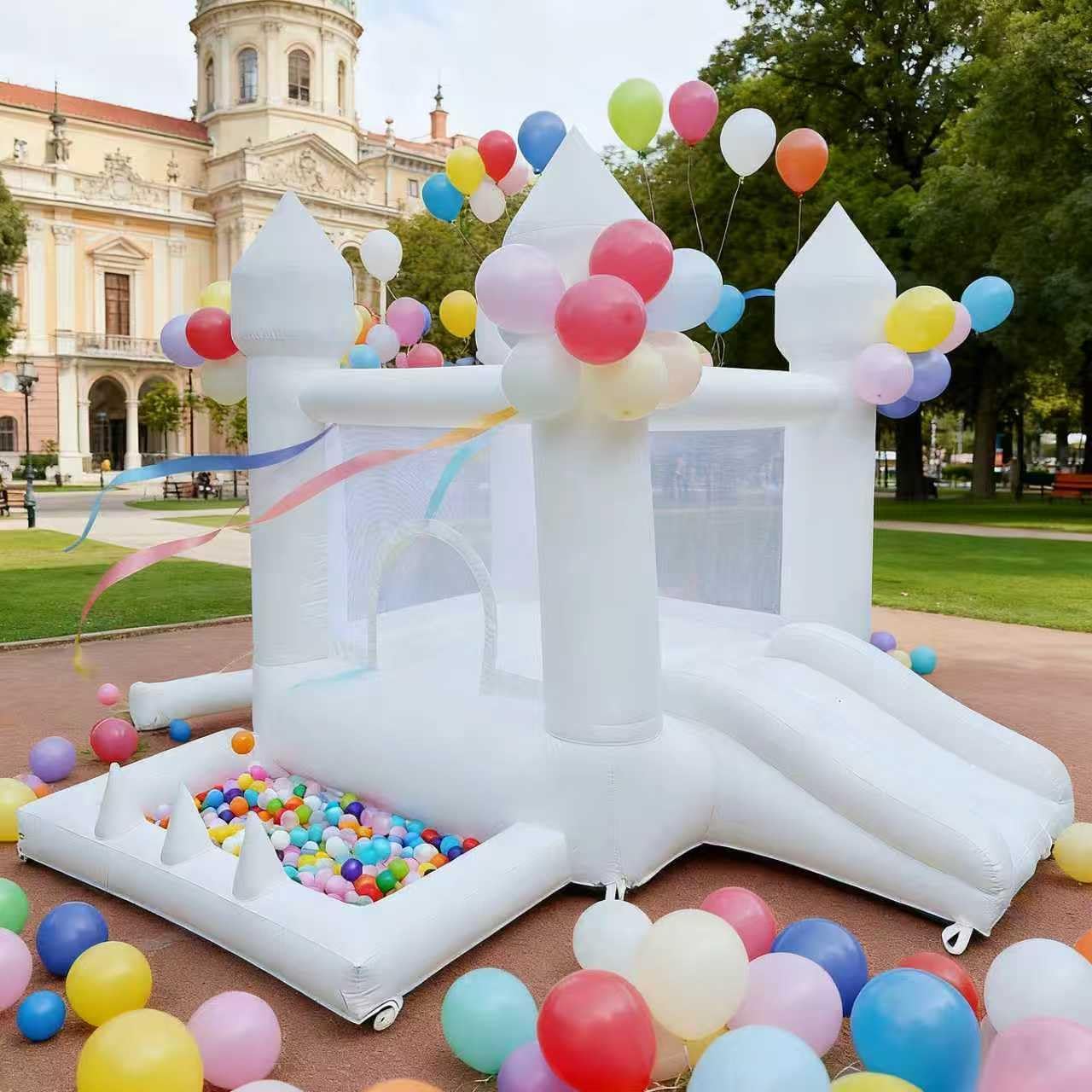 Kids Outdoor House With Slide - Castillo Inflable Blanco, Castillo Hinchable para
