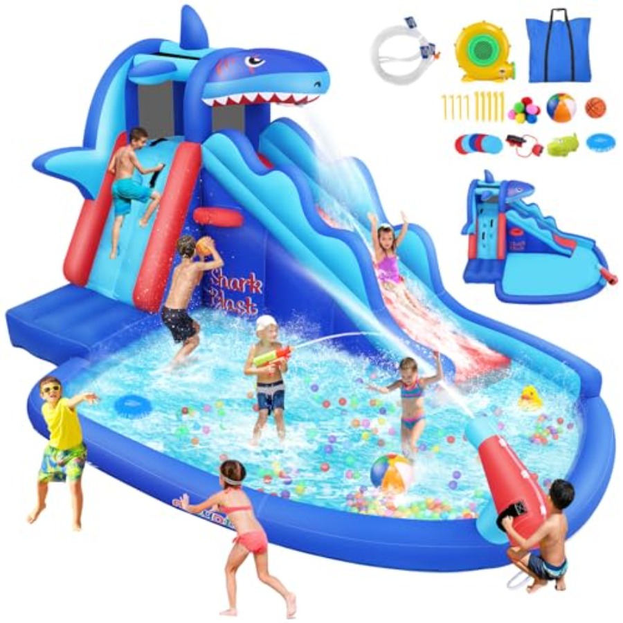 Kids Outdoor House With Slide - Tobogán acuático inflable para niños de