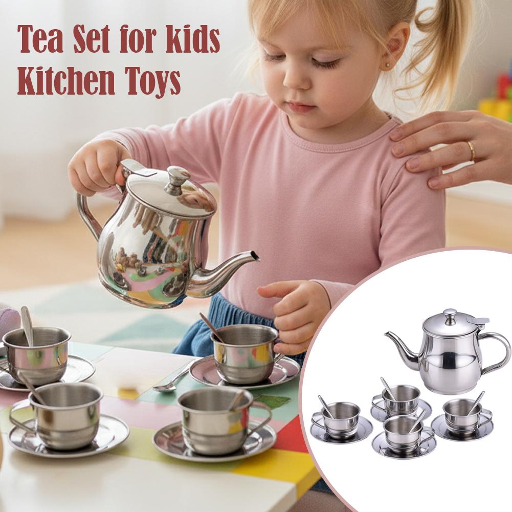 Kids Outdoor Mud Kitchen Accessories - Juego de Té de Acero Inoxidable