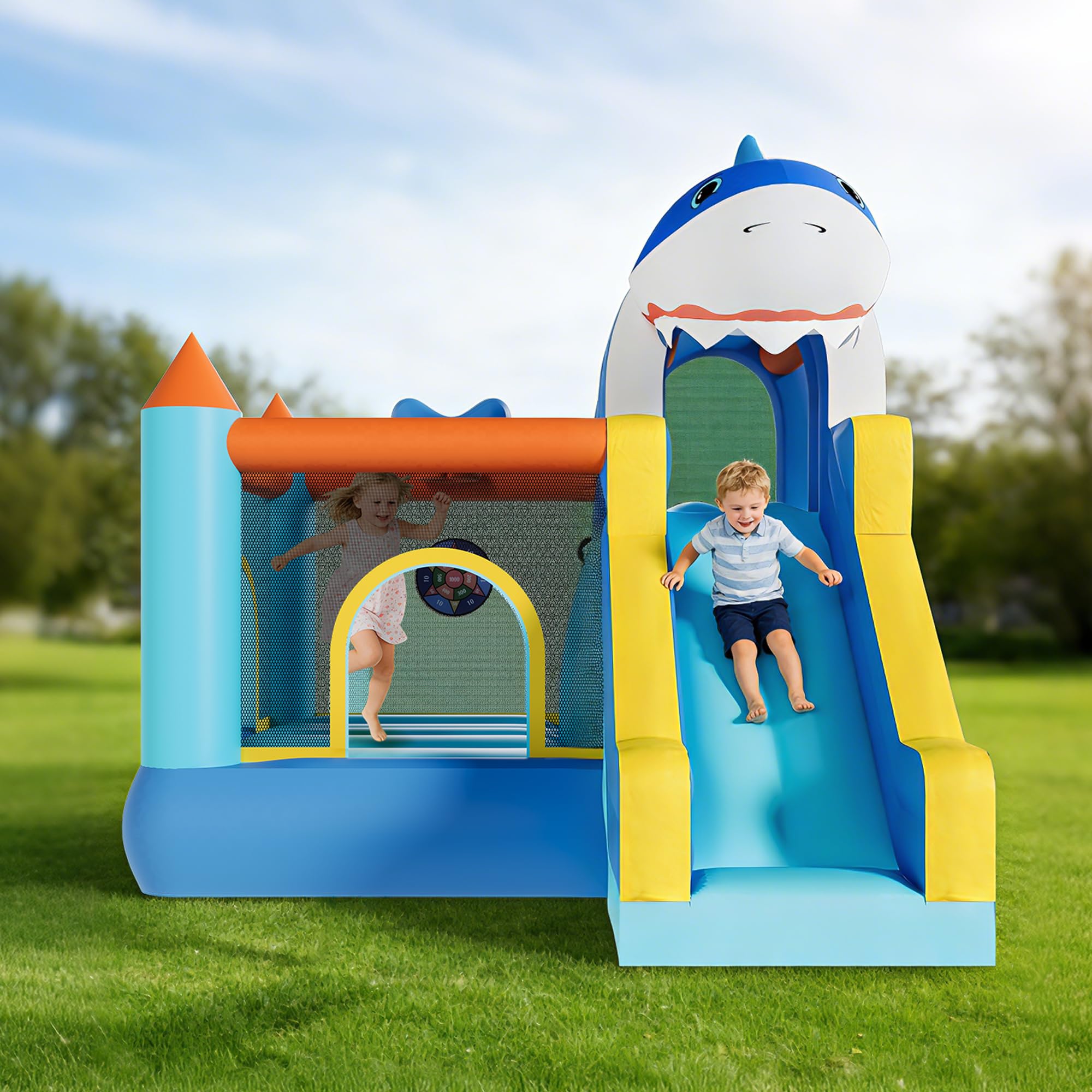 Kids Outdoor House With Slide - Casa Inflable con Tobogán y Soplador,