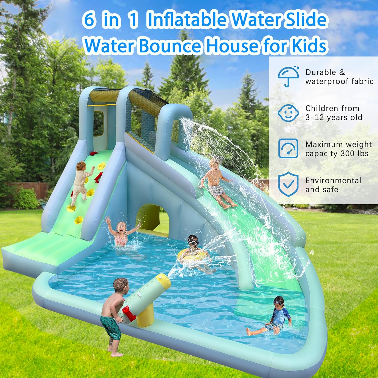 Parque Acuático Inflable 6 en  - Kids Outdoor House With Slide reseña y precio