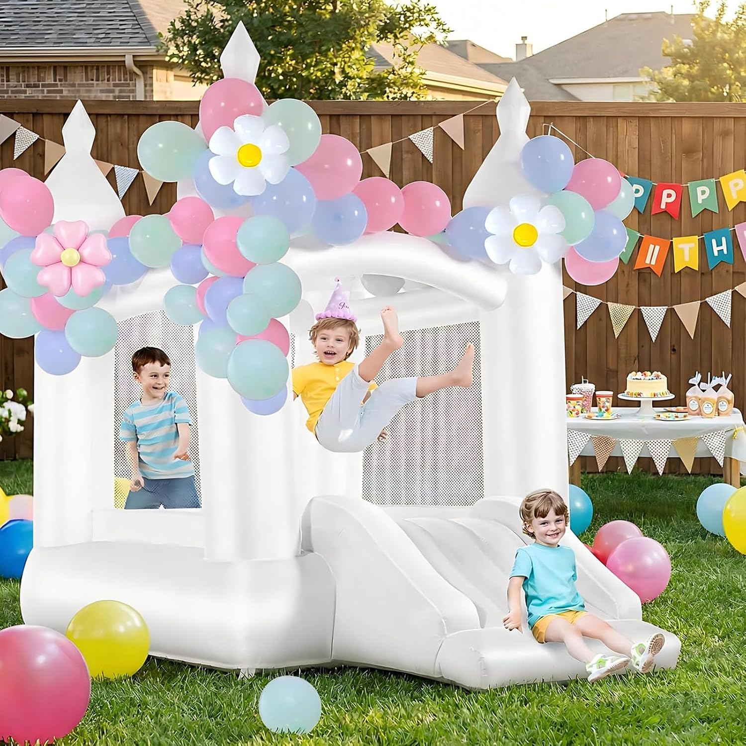 Castillo Inflable Blanco para  - Kids Outdoor House With Slide reseña y precio