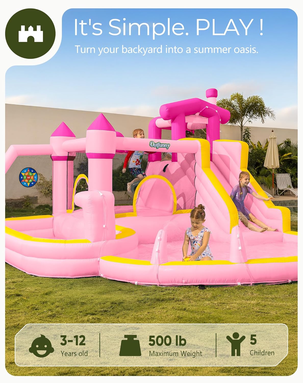 Tobogán Acuático Inflable Rosa - Kids Outdoor House With Slide reseña y precio