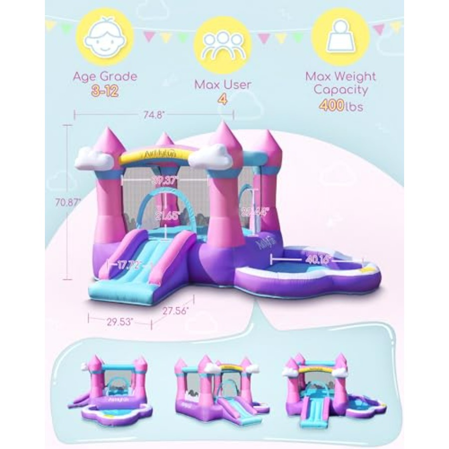 Casa inflable rosa para niños  - Kids Outdoor House With Slide reseña y precio